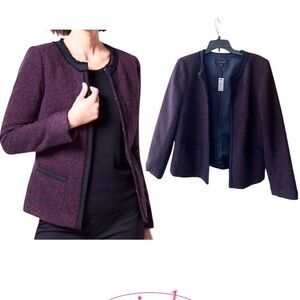 Talbots Tweed Wool Blazer 14 Women's Red Blue Speckle Classic Waist Length